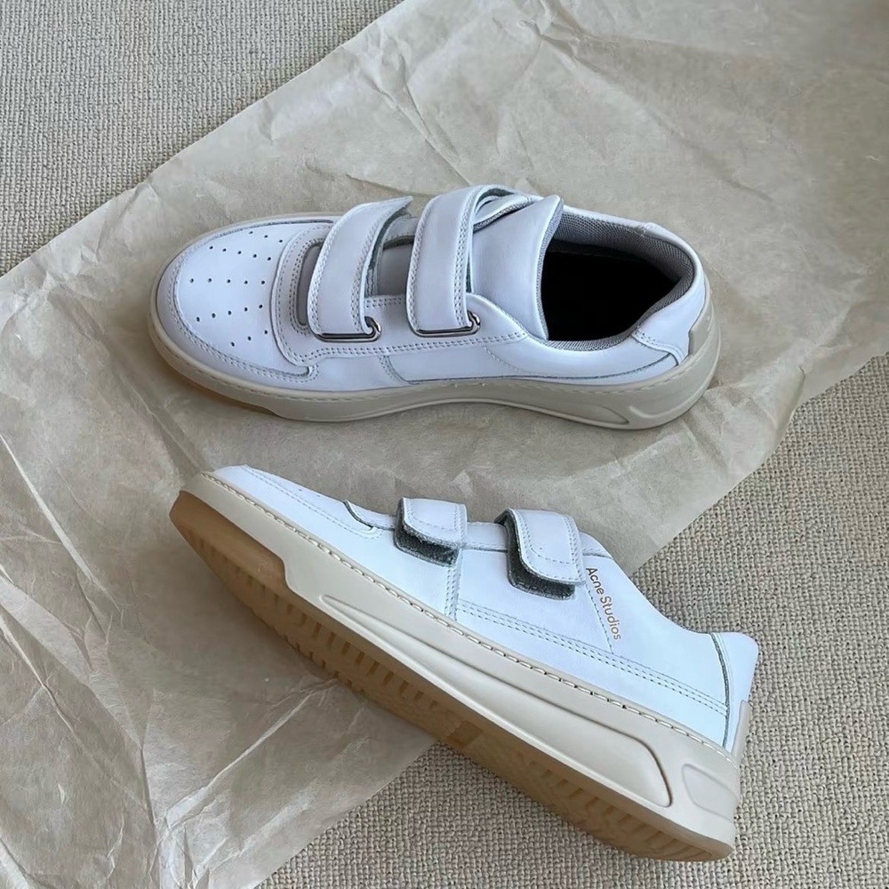 Acne White Leather Velcro Sneakers with Gum Sole
